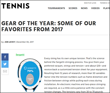 Tennis.com_Sergetti TENNIS.com inclut Sergetti dans ses nouveautés favorites de l'année 2017  tennis string tension